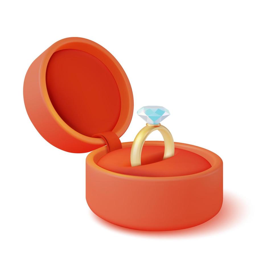 3d Engagement Ring with Diamond Plasticine Cartoon Style. Vector