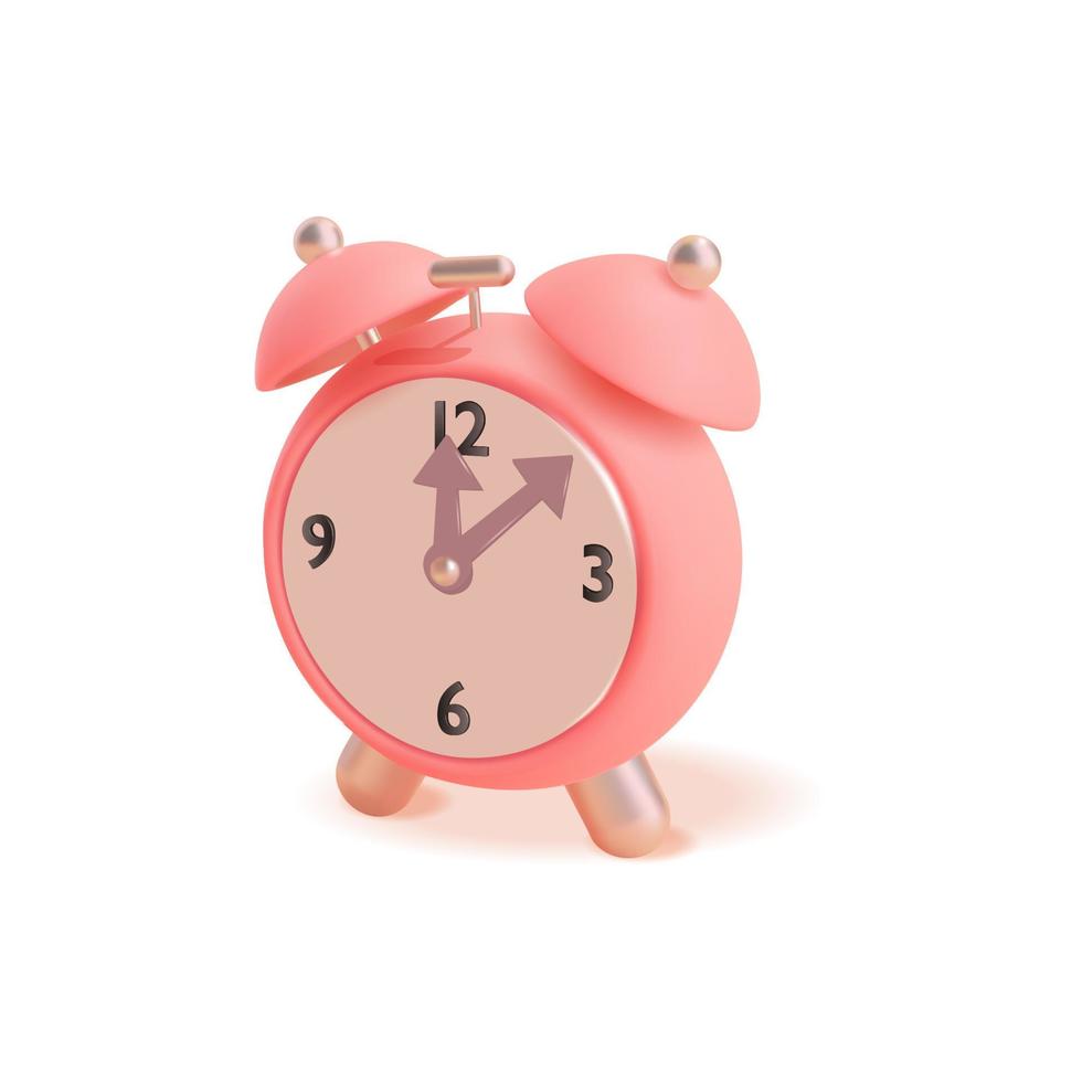 3d Red Alarm Clock Plasticine Cartoon Style. Vector