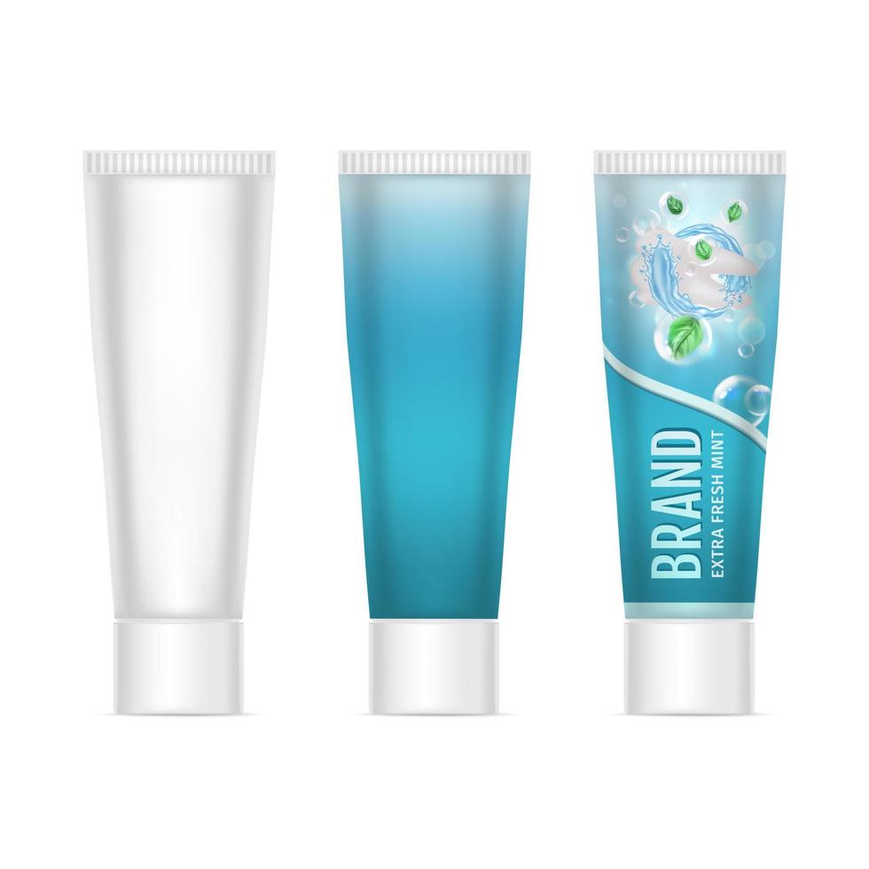 Realistic Detailed 3d Tube of Toothpaste Set . Vector