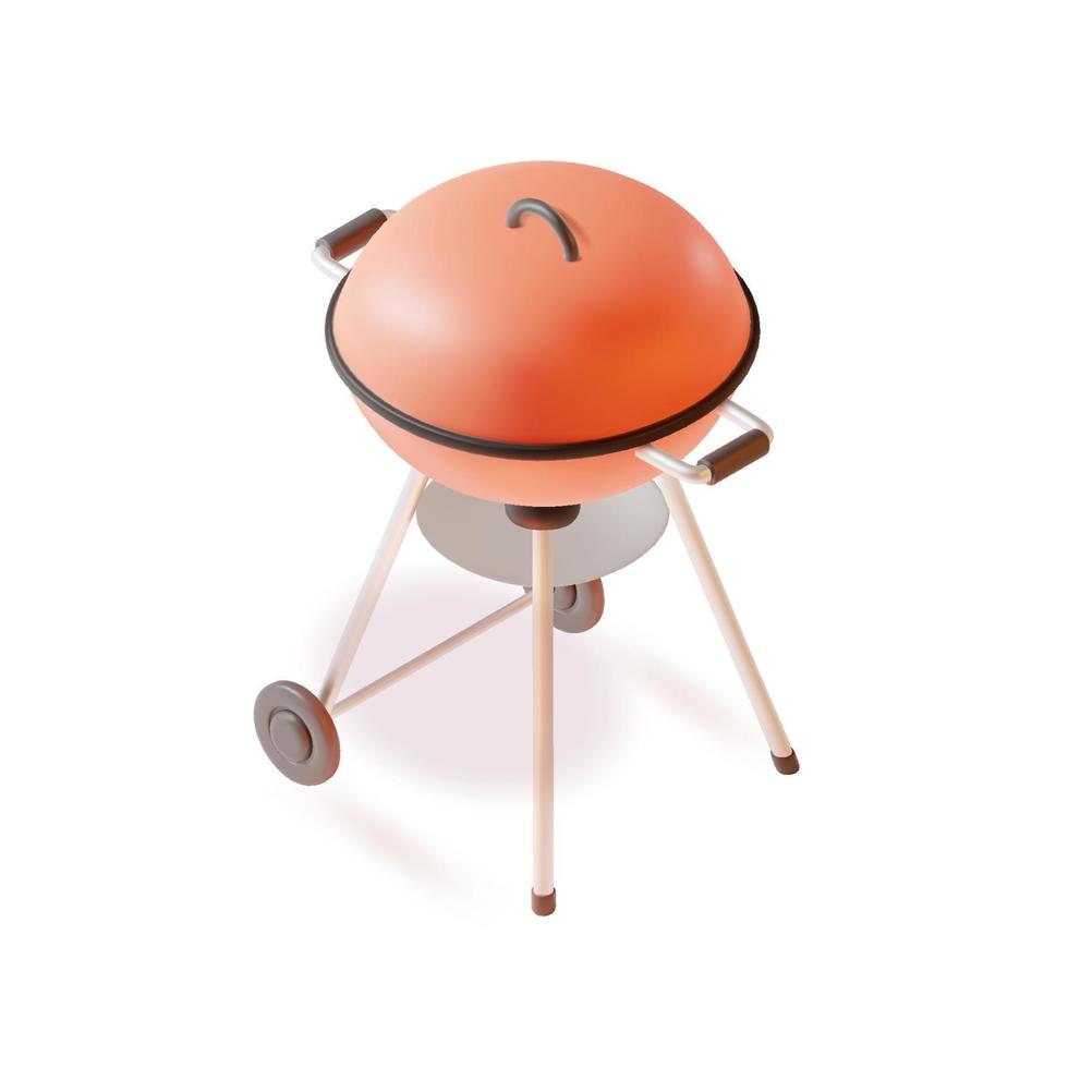 3d Round Bbq Grill Plasticine Cartoon Style Isolated on a White Background. Vector illustration of Device for Grilling Food