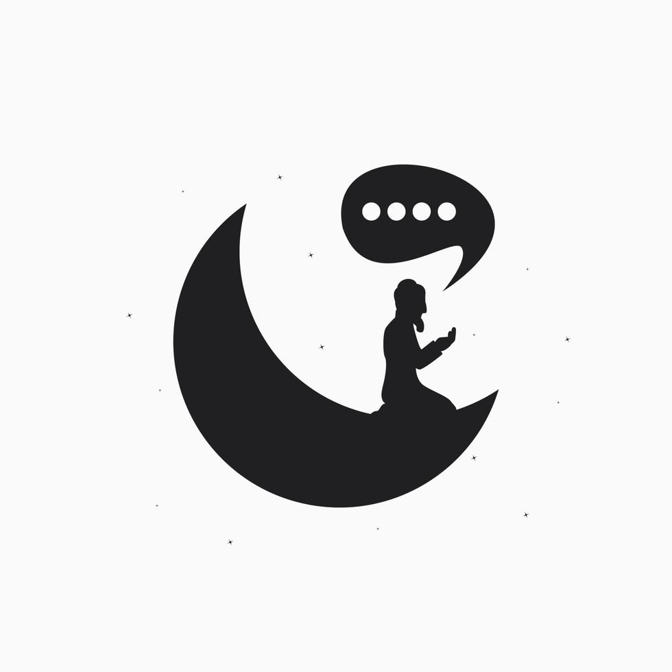 Man praying at the moon silhouette design vector illustration