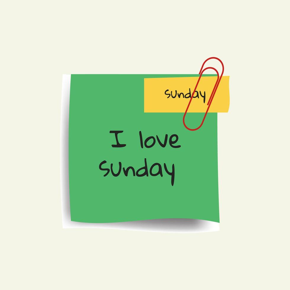 Green paper with I LOVE SUNDAY post vector Illustration