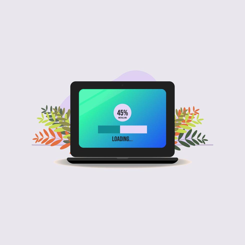 Laptop installing program design vector illustration