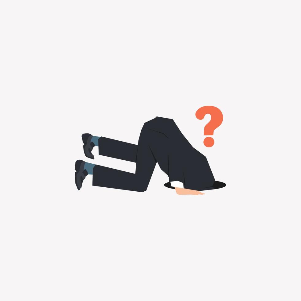 Businessman and question mark with head into the hole illustration vector