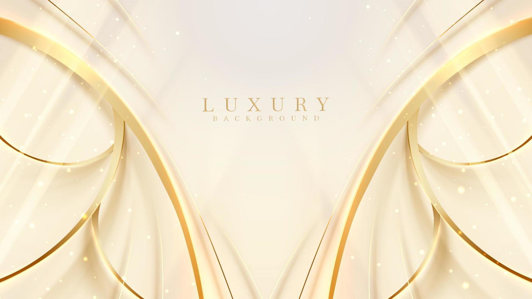 Luxury cream color background with golden line elements and curve light effect decoration and bokeh. vector