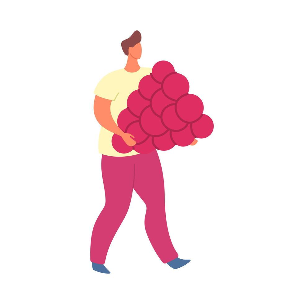 Cartoon Color Character Boy Holding Raspberry Food and Diet Vegan Healthy Concept. Vector