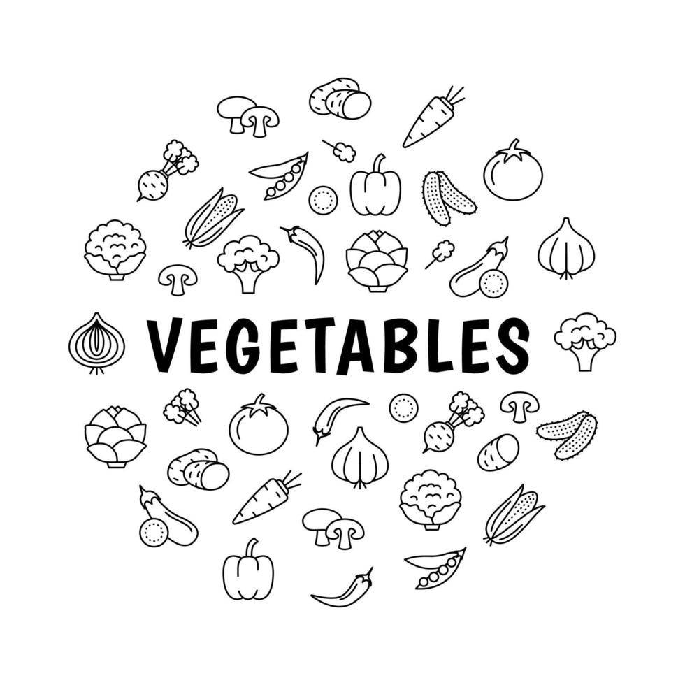 Vegetables Round Design Template Thin Line Icon Concept. Vector