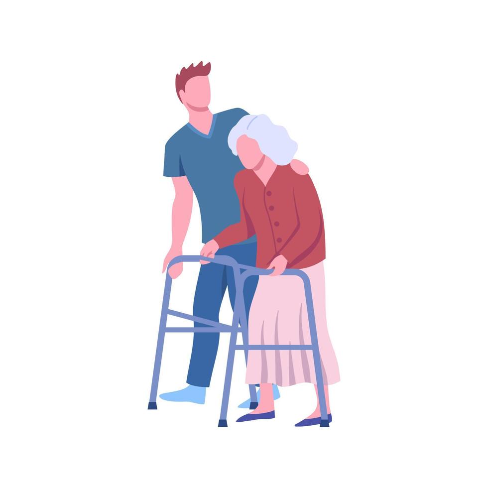 Cartoon Taking Care of Seniors Concept. Vector