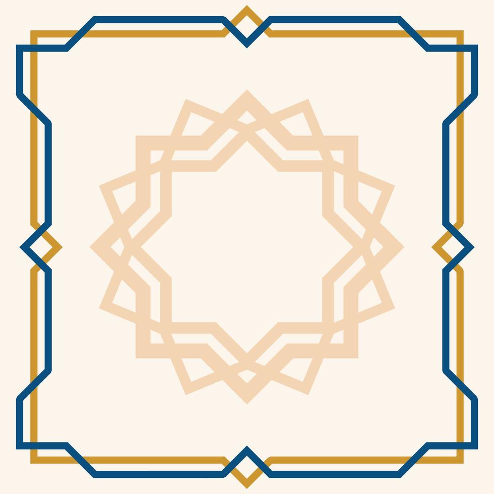 Arabic Islamic geometry frame with a pattern of 15 geometric angles, cream, gold and blue vector