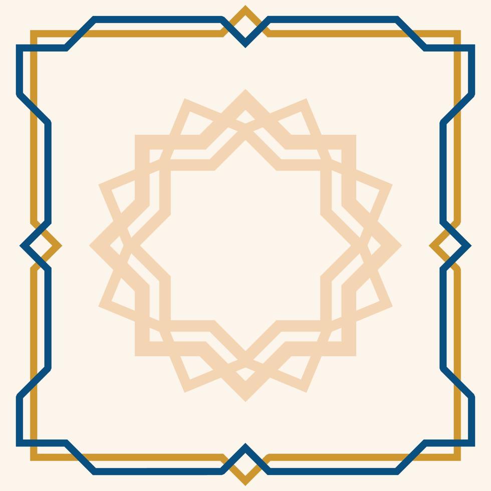 Arabic Islamic geometry frame with a pattern of 15 geometric angles, cream, gold and blue vector