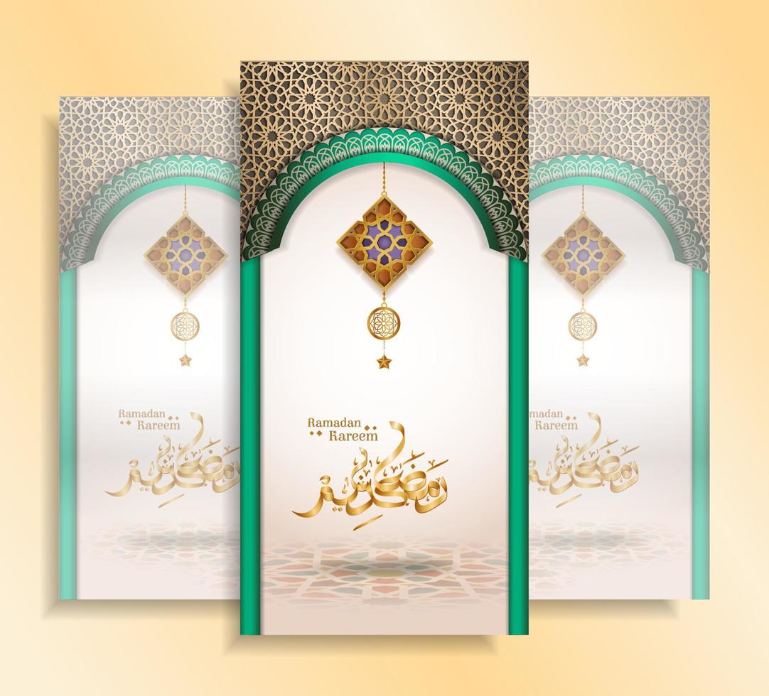 Elegant Islamic ramadan kareem themed banner with arabic calligraphy and geometry. Can be used for digital or printed online needs. Vector illustration