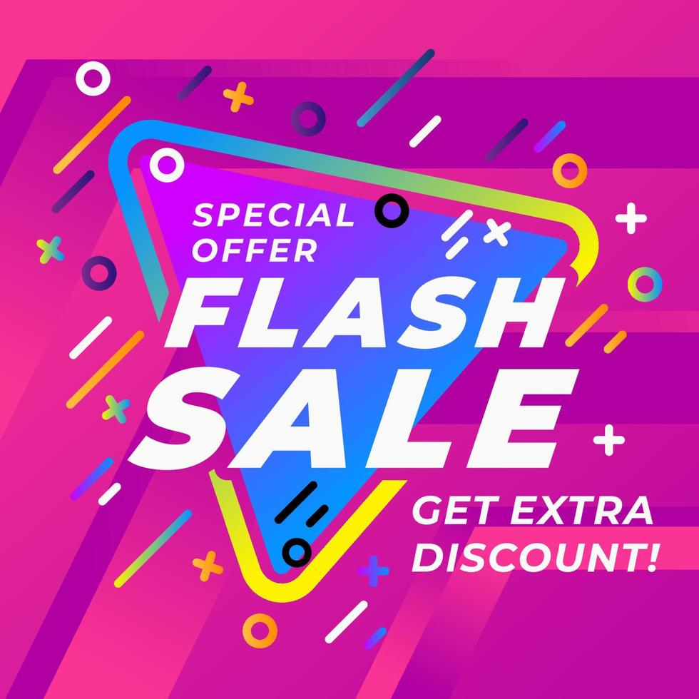 Flash Sale banner template. Inside it reads Flash Sale, Special Offer and Get Extra Discount with decorations full color gradations and abstract backgrounds. Pop style posters and banners vector