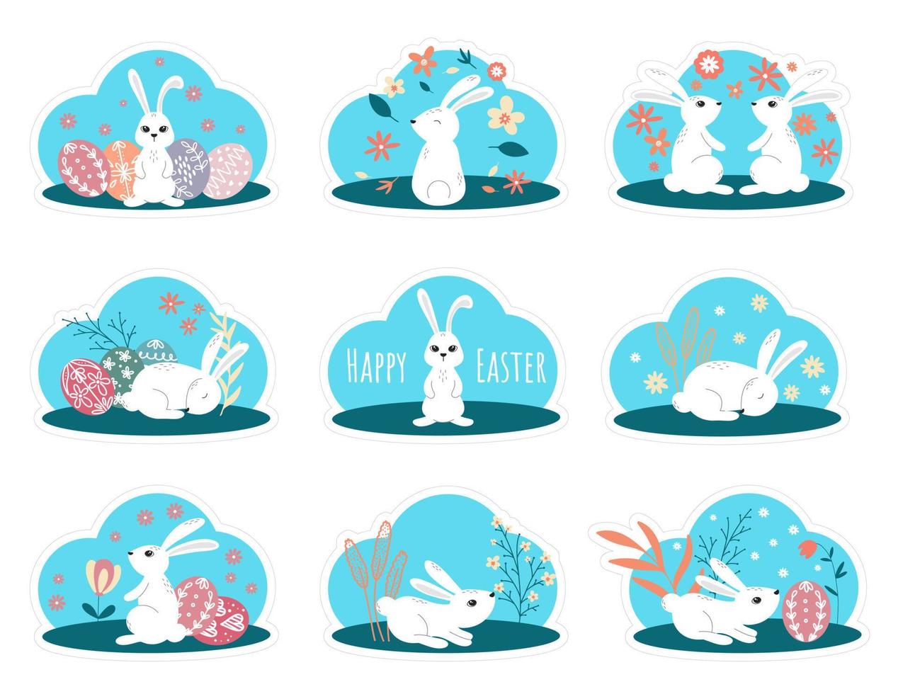 Easter stickers set with bunnies vector