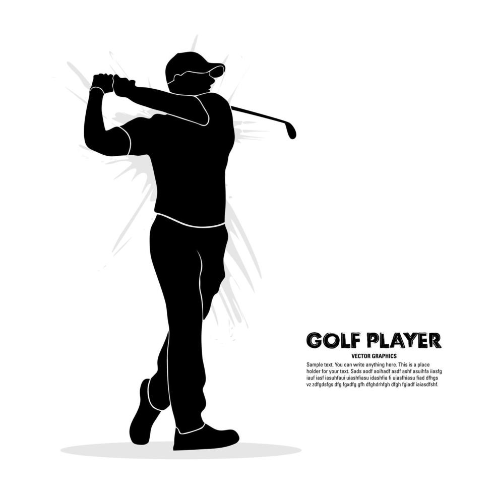 Silhouette of male golfer hitting ball. Vector illustration