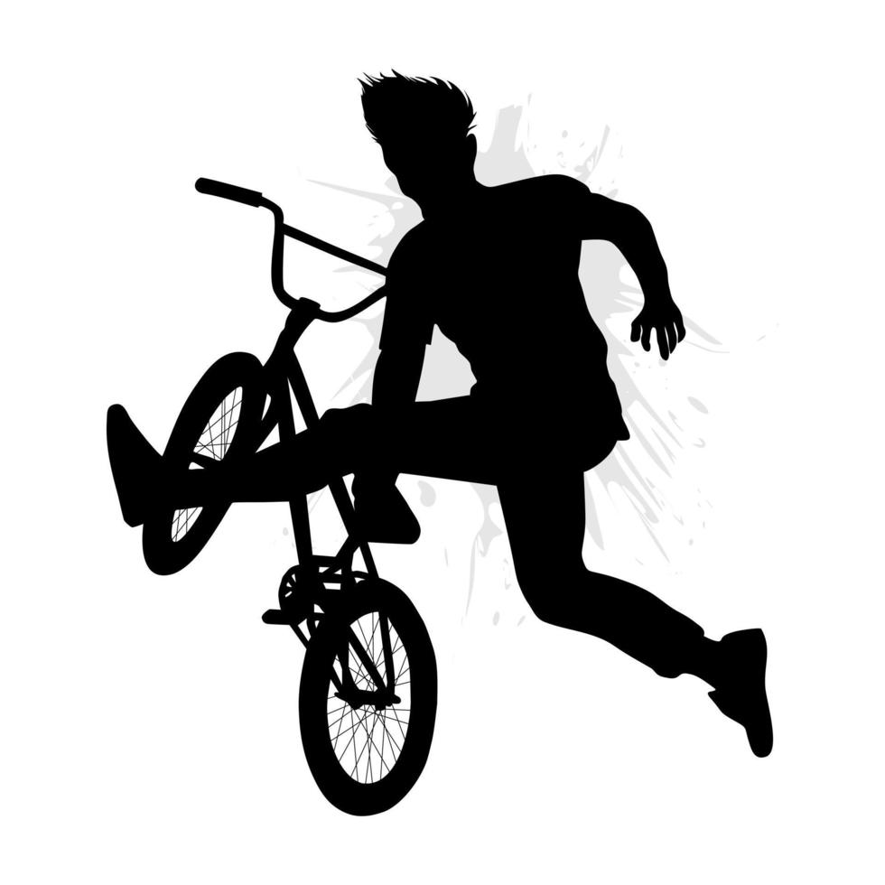 Silhouette of a bmx bike player doing freestyle in the air. Vector illustration