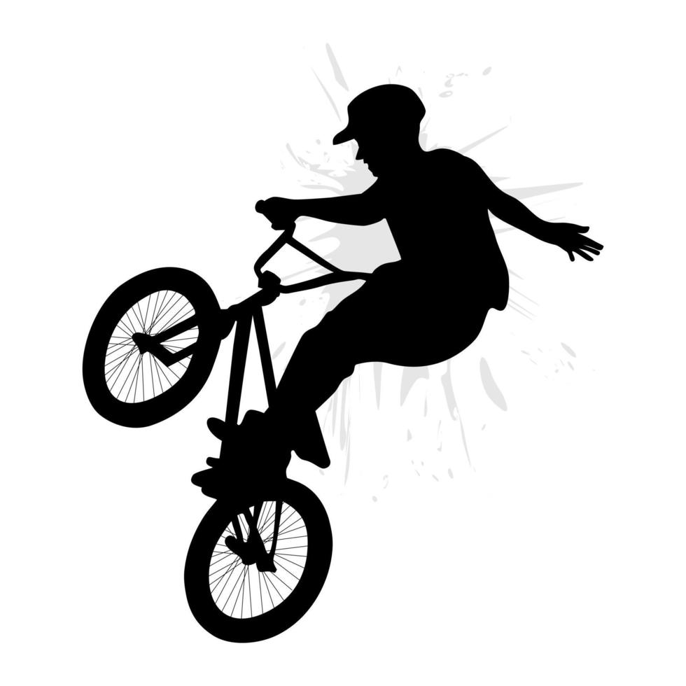 Silhouette of a bmx bike player jumping in the air. Vector illustration