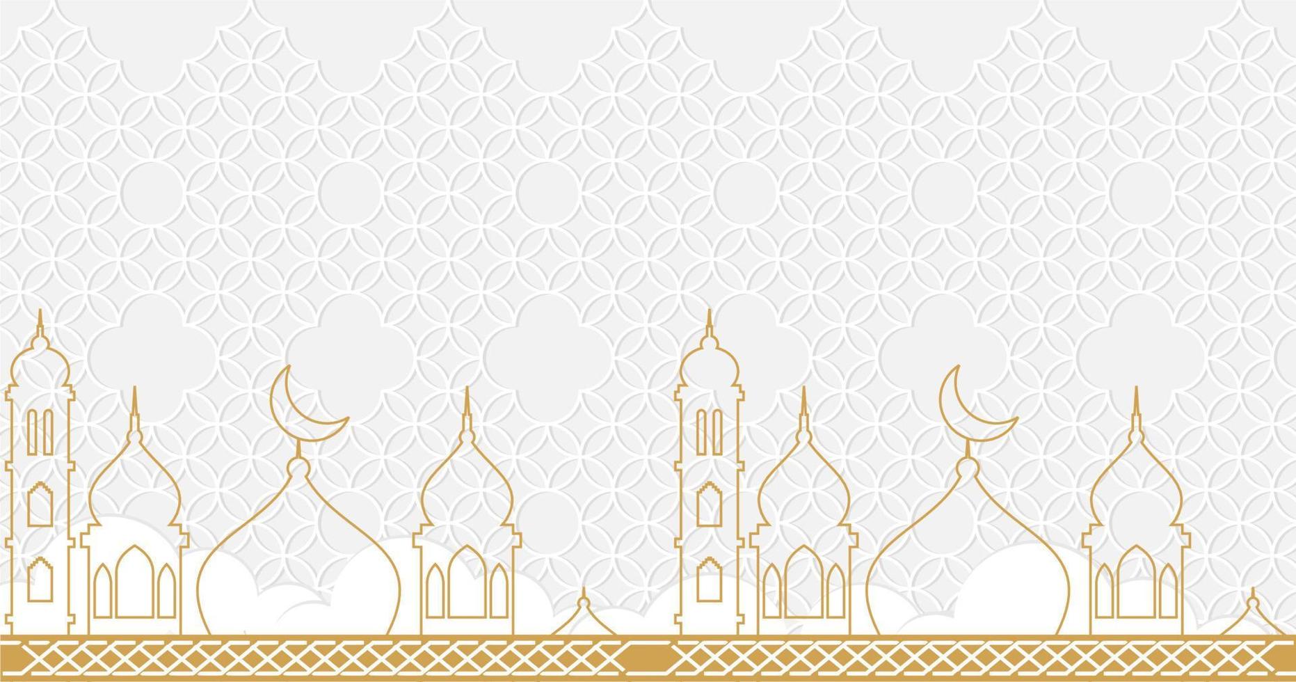 simple white background with line mosque and seamless pattern with islamic style for invitation, banner, hangtag, thank you card, and promotion product vector