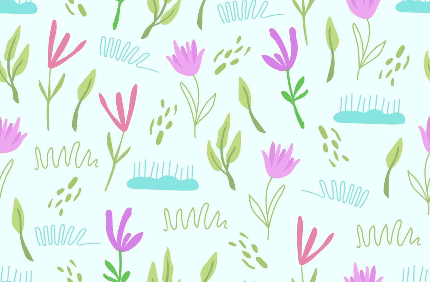 Vector seamless spring pattern with flowers for wallpaper design. Abstract decorative pattern.