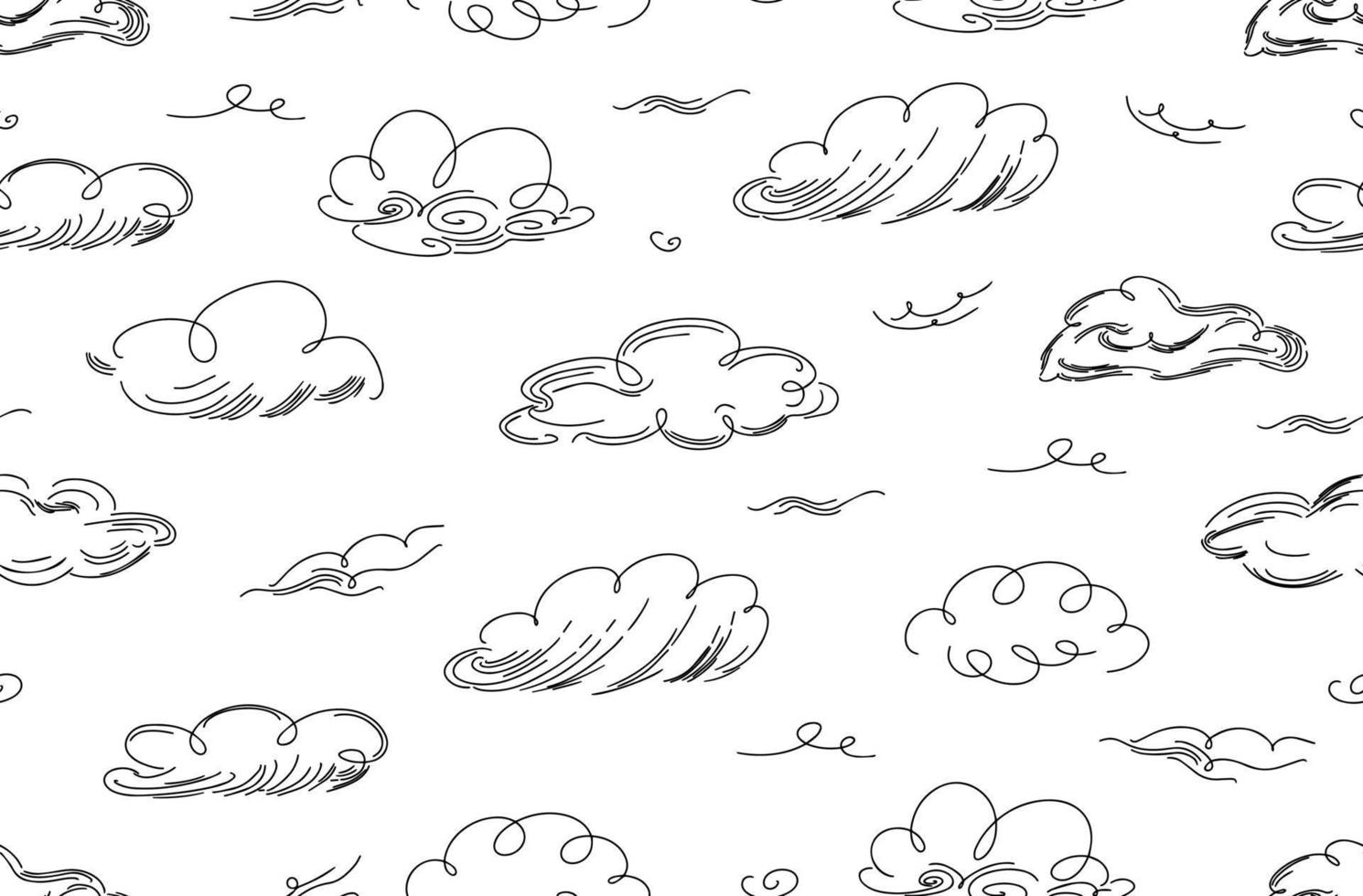 Seamless cloud pattern graphics in trendy style on white background. vector