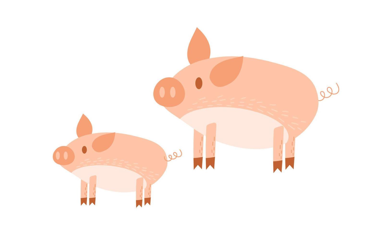 Cute pink Pigs. Big pig with his baby. Flat cartoon vector illustration.