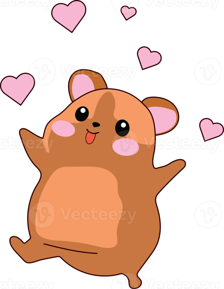 Isolated illustration cute hamster cub jumping from happiness and joy kawaii chibi Japanese style Emoji character sticker emoticon smile emotion mascot design png