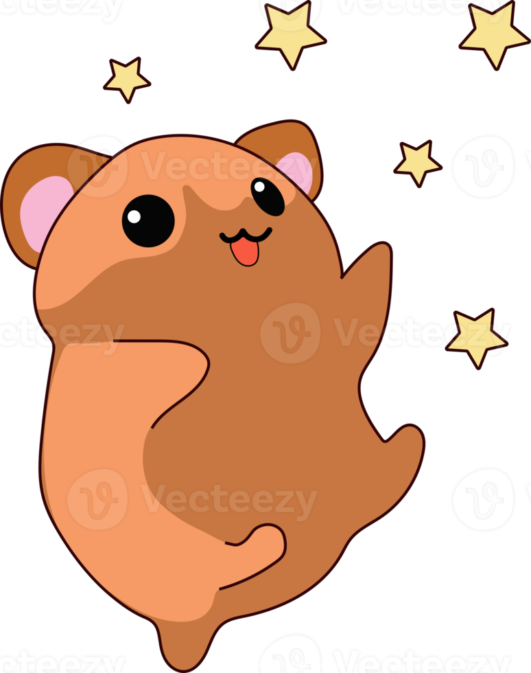 Isolated illustration cute hamster cub jumping from happiness and joy kawaii chibi Japanese style Emoji character sticker emoticon smile emotion mascot design png