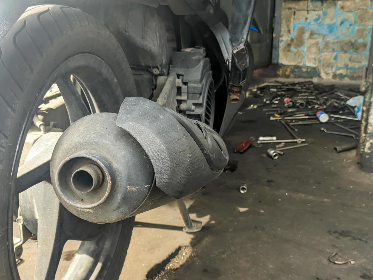 A close up of motorbike exhaust photo