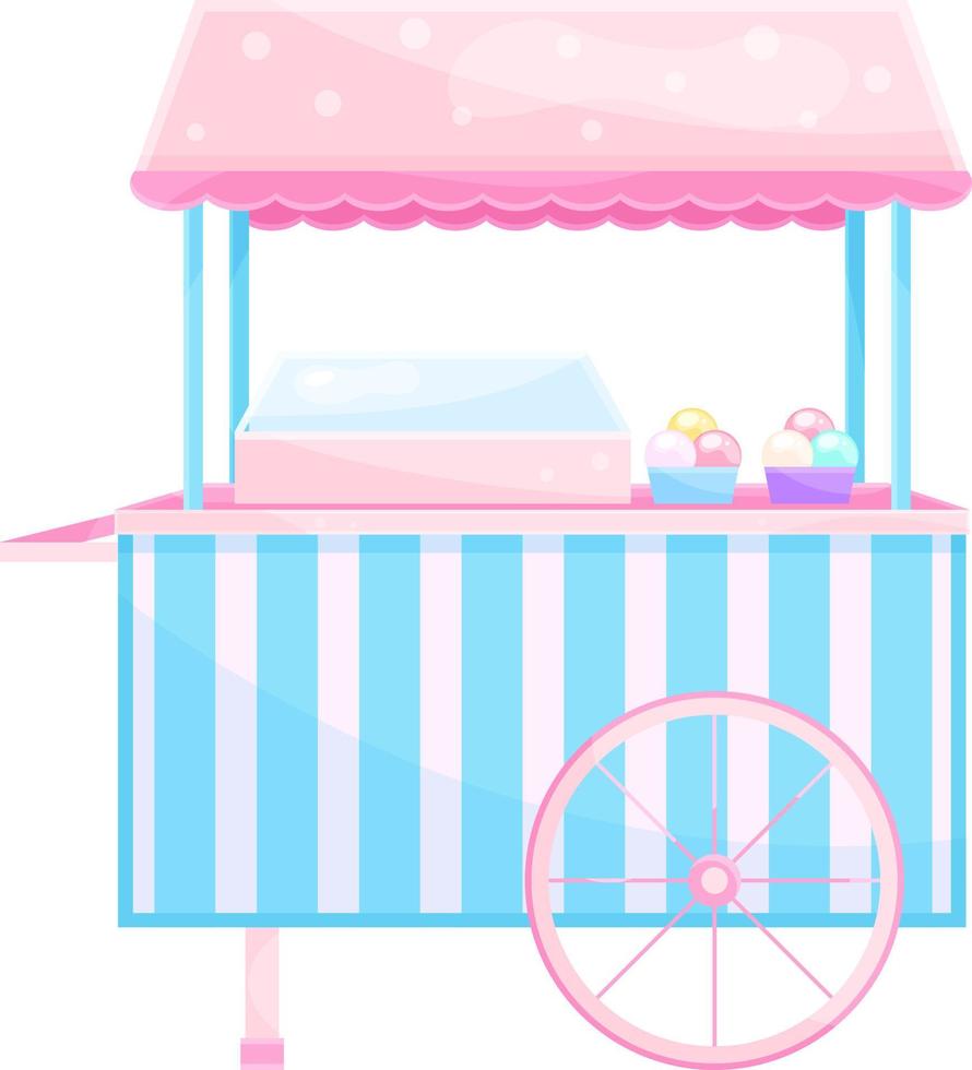 bright vector illustration of a cart with ice cream, sweet snacks, street food, sweets for children