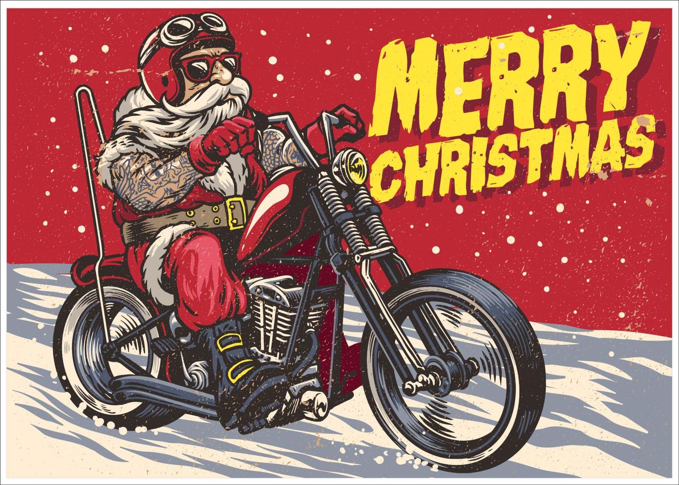 Senior biker wear the santa claus costume and riding a chopper motorcycle vector
