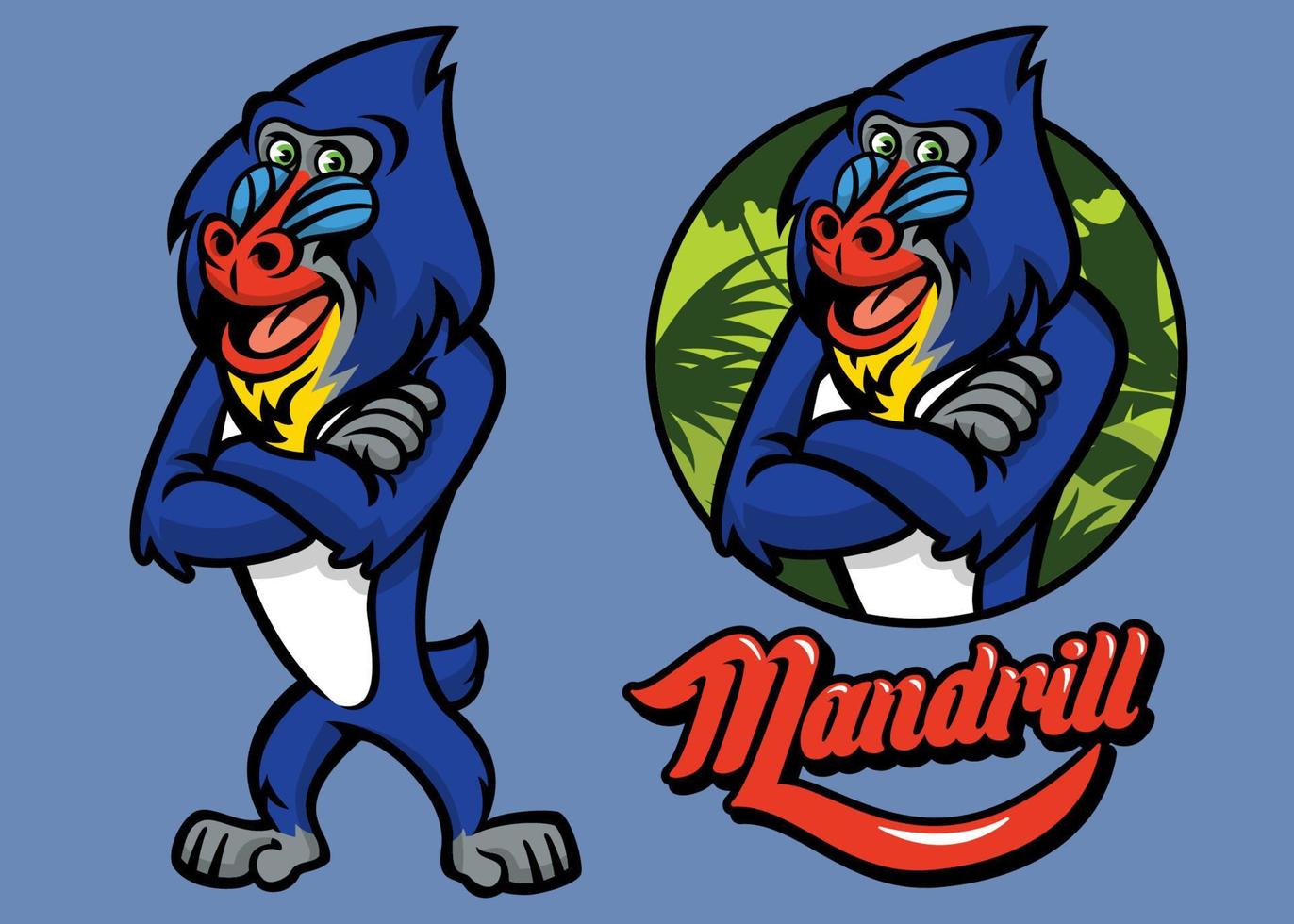 set of cartoon mandrill monkey character vector