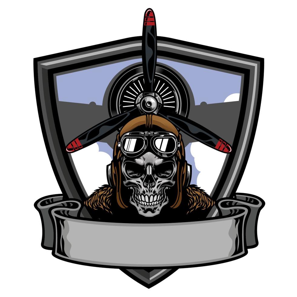 pilot skull badge design vector