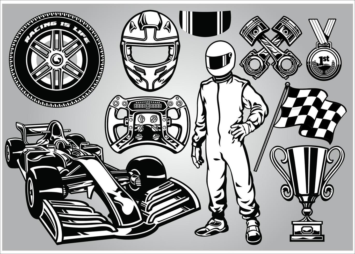 formula racing set black and white vector