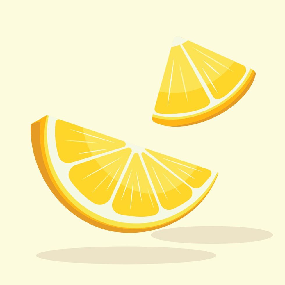 Quarter Sliced Lemon Vector Illustration. Fresh Yellow Lime Flat Design