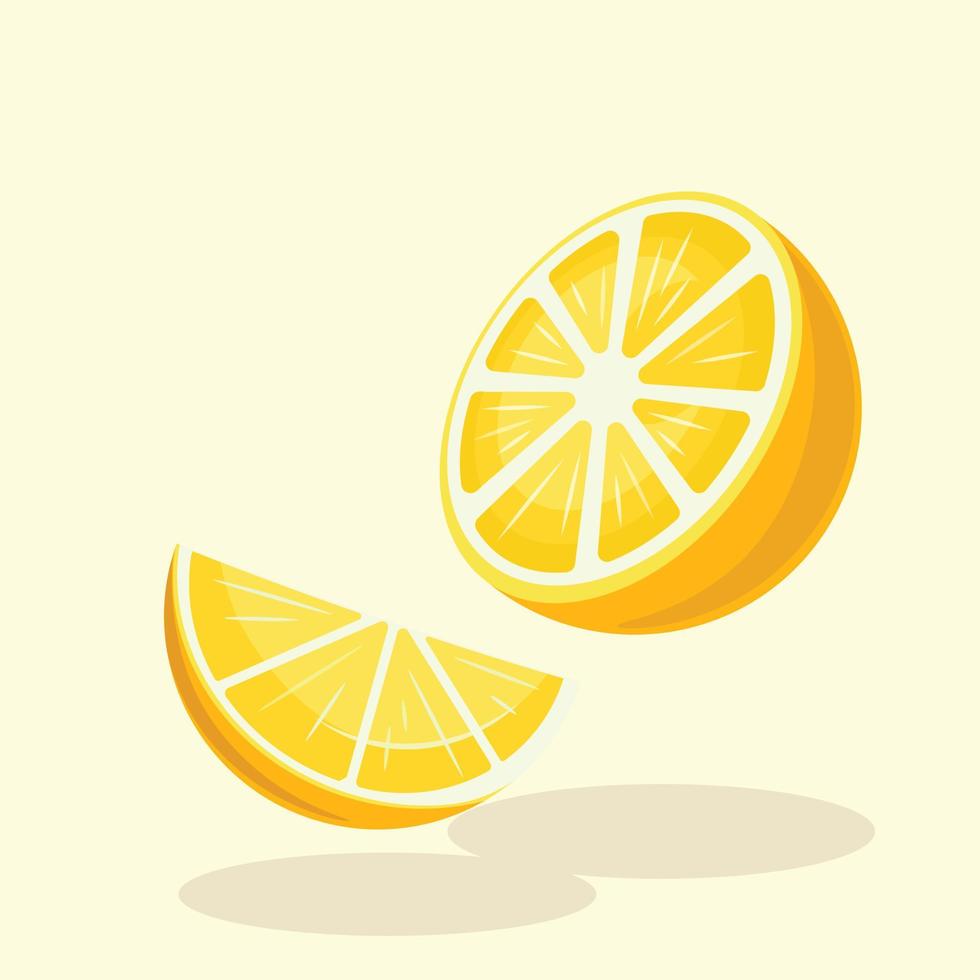 Half Sliced Lemon and Quarter Sliced Lemon Vector Illustration. Fresh Yellow Lime Flat Design