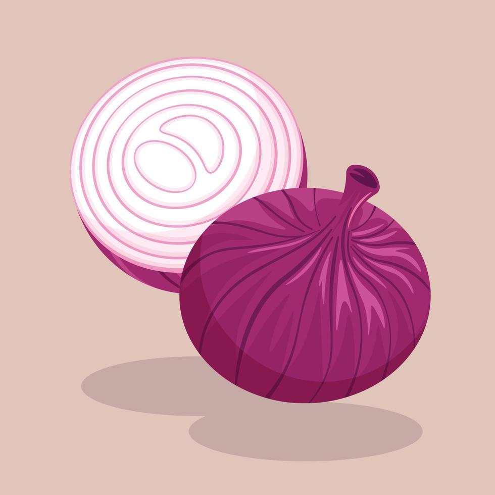 Red Onion Vector Illustration. Half Sliced Purple Red Onion. Flavor Vegetable Ingredient