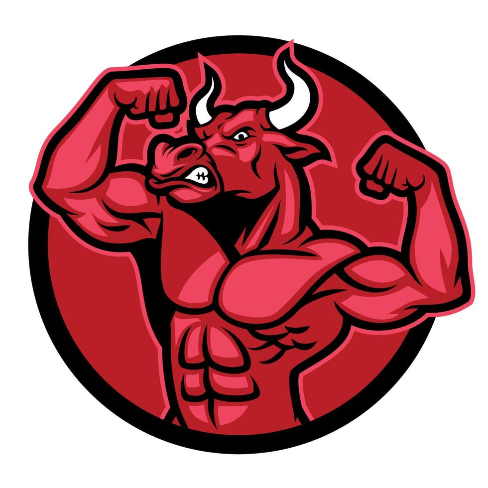 Bull bodybuilder pose and showing his muscular body vector