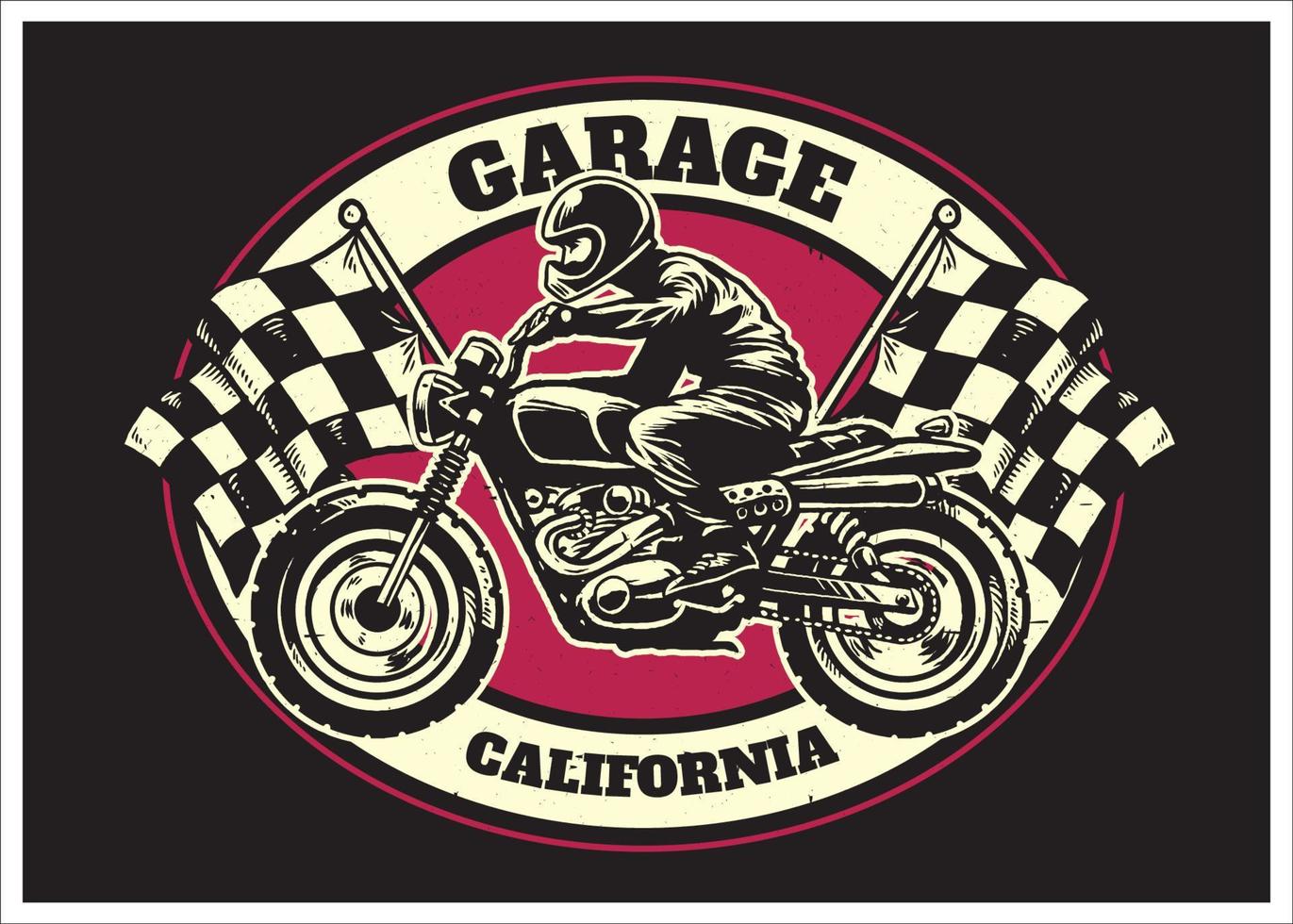 Hand drawing style of racing garage badge vector