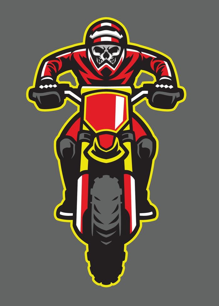 mascota cráneo montando motocross bicicleta vector