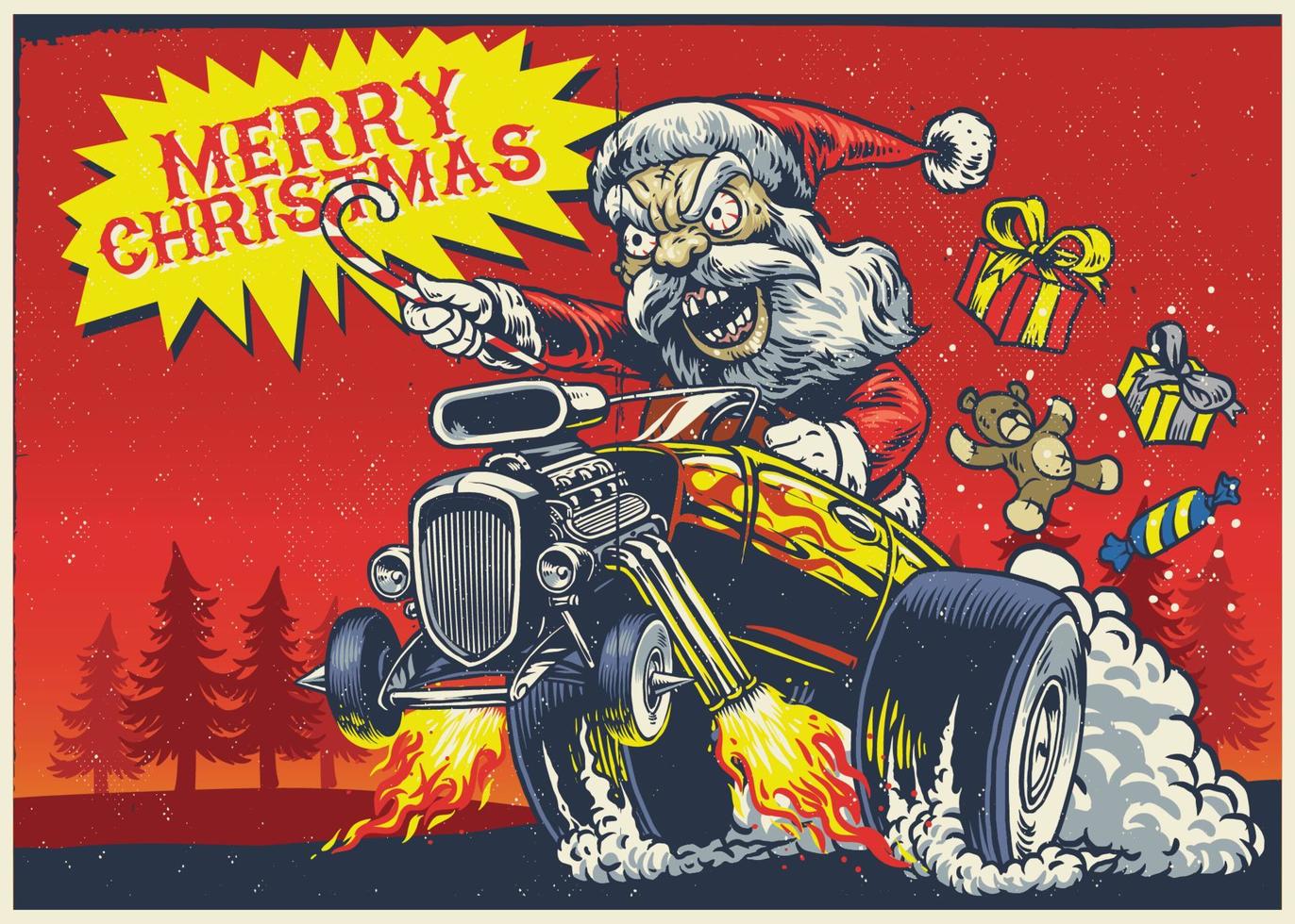 santa claus drive the hot rod car vector