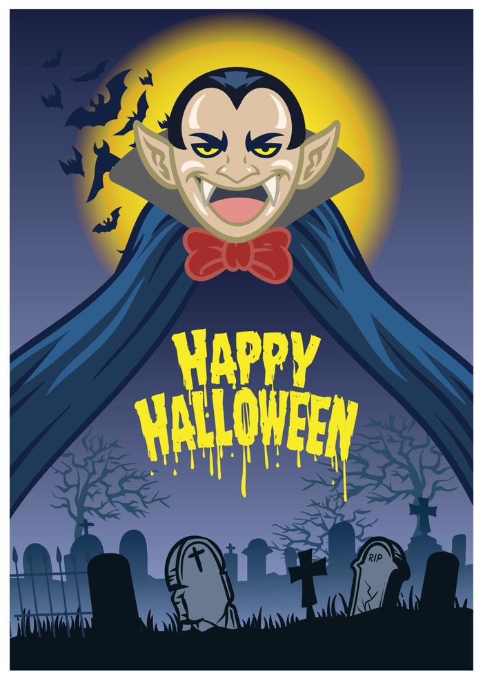 Halloween greeting card with dracula cartoon character vector