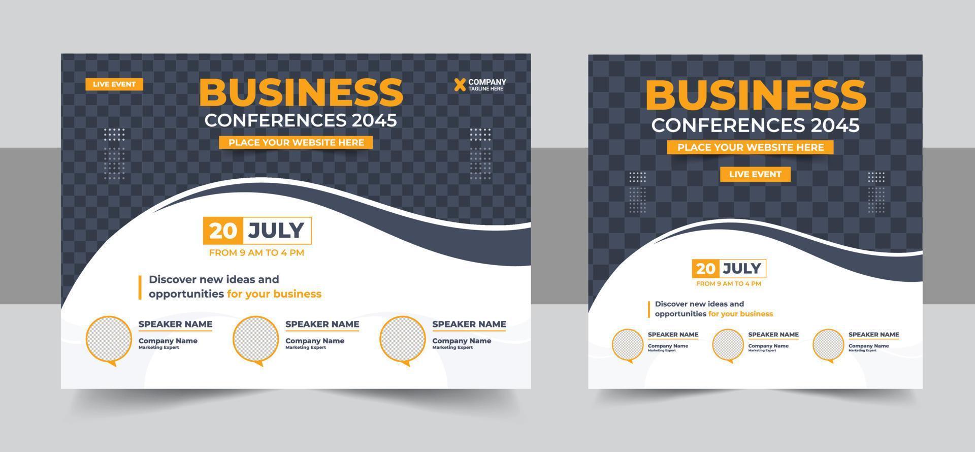 Corporate horizontal business conference flyer template with social media post vector