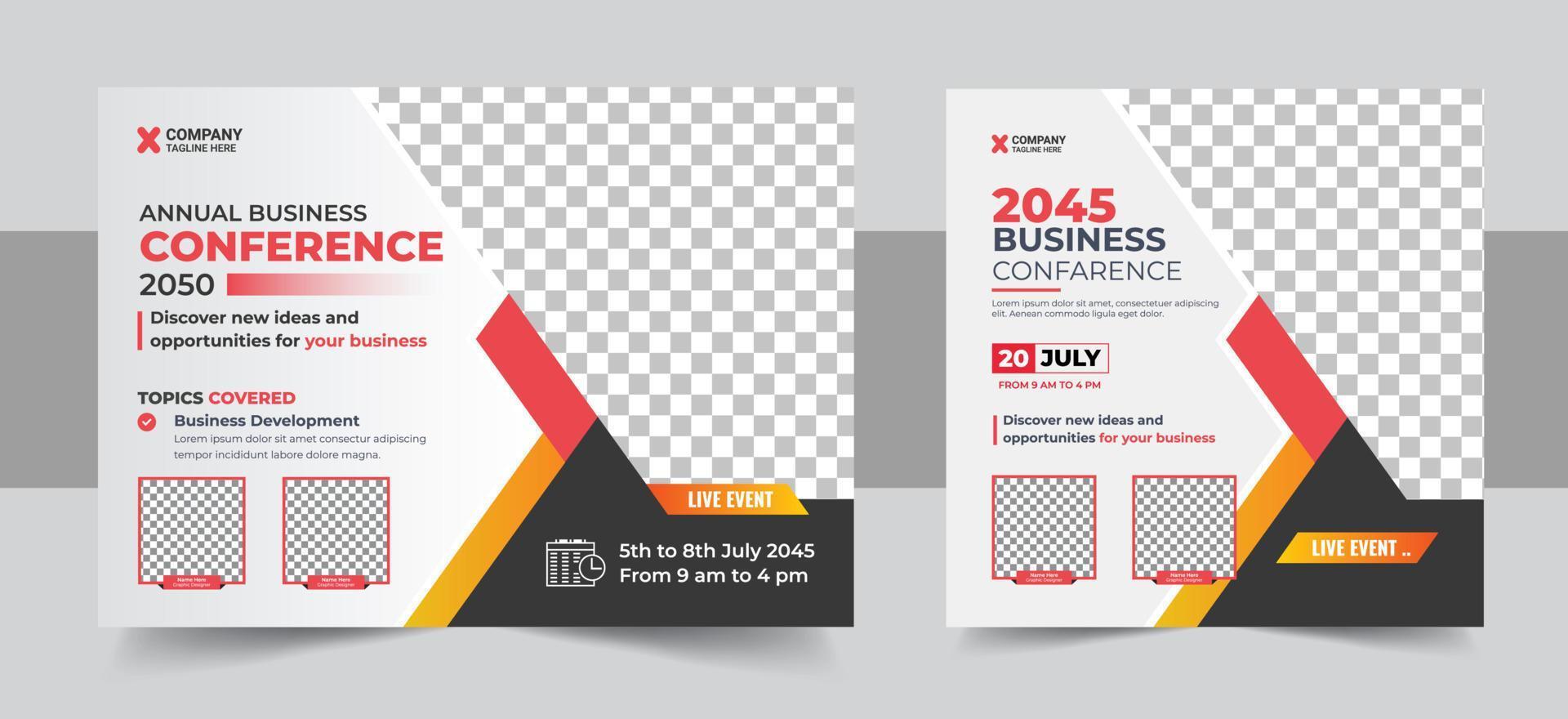 Corporate horizontal business conference flyer template with social media post vector