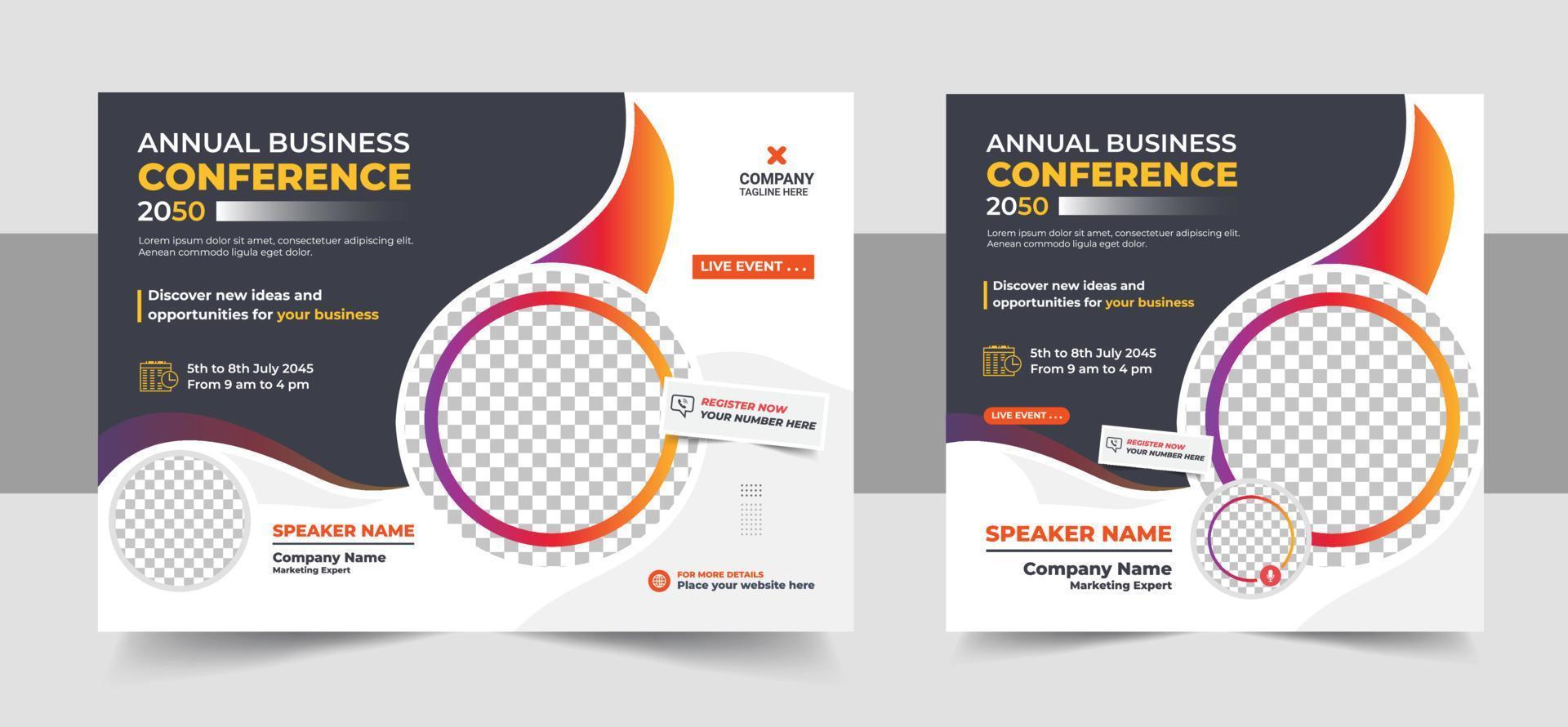 Corporate horizontal business conference flyer template with social media post vector