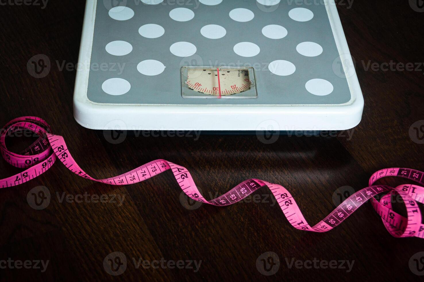 Side view of weight scale measure tap and scale machine. Weight loss Concept. photo