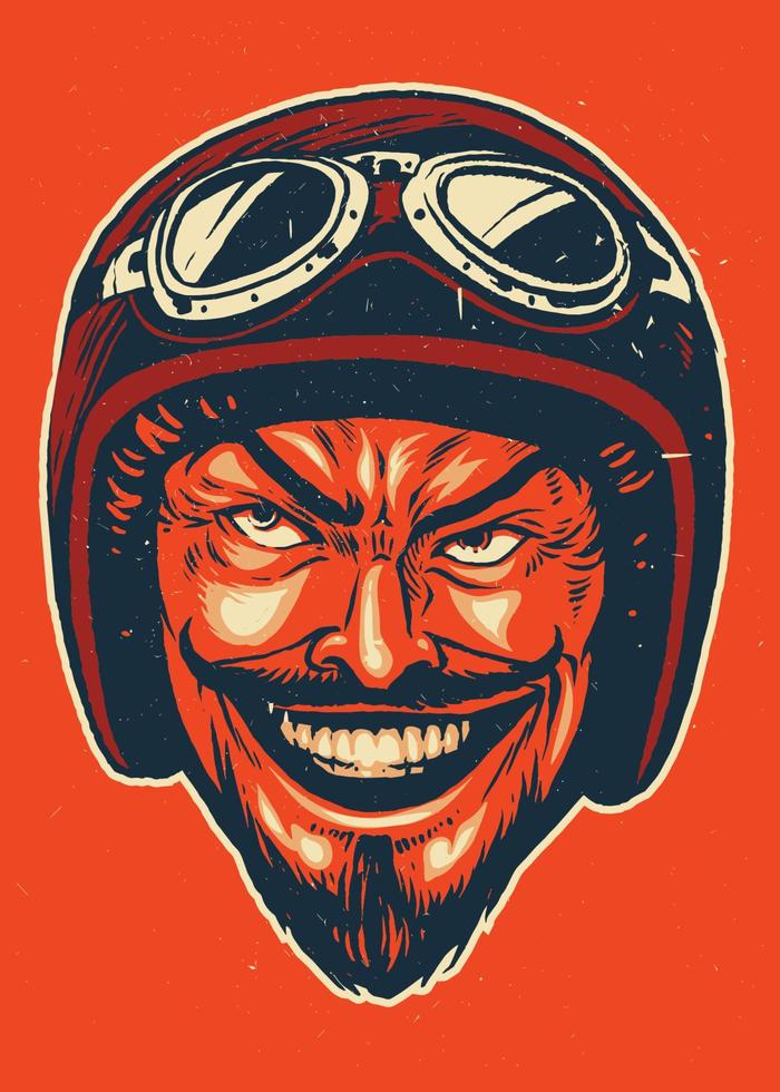 Hand drawing of devil wearing motorcycle helmet vector