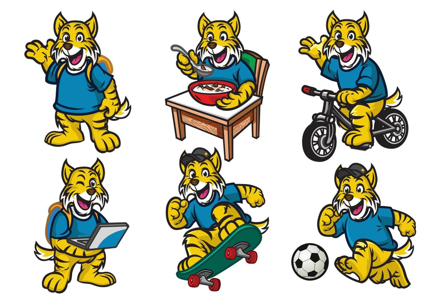 Cartoon character set of cute little wildcat vector