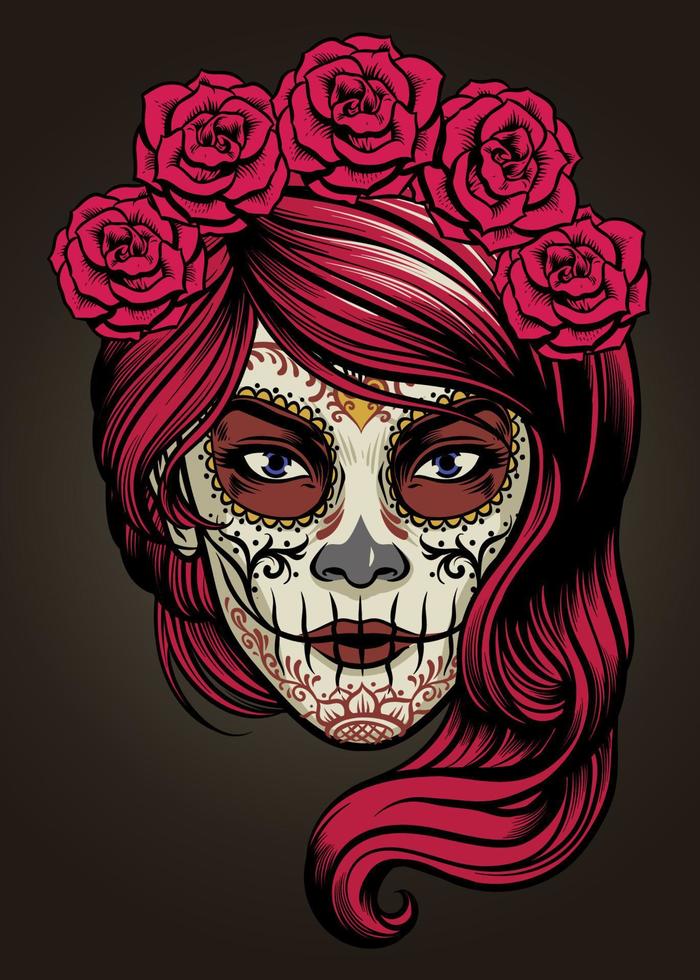 sugar skull lady vector