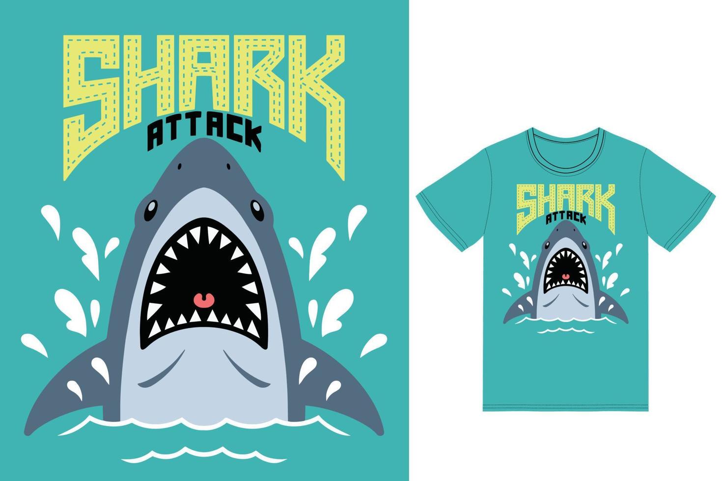 Cute shark attack illustration with tshirt design premium vector