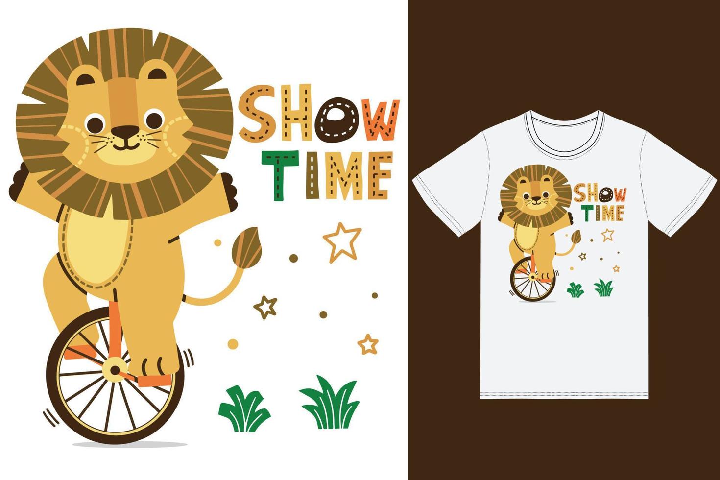 linda león leyendo un monociclo ilustración con camiseta diseño prima vector