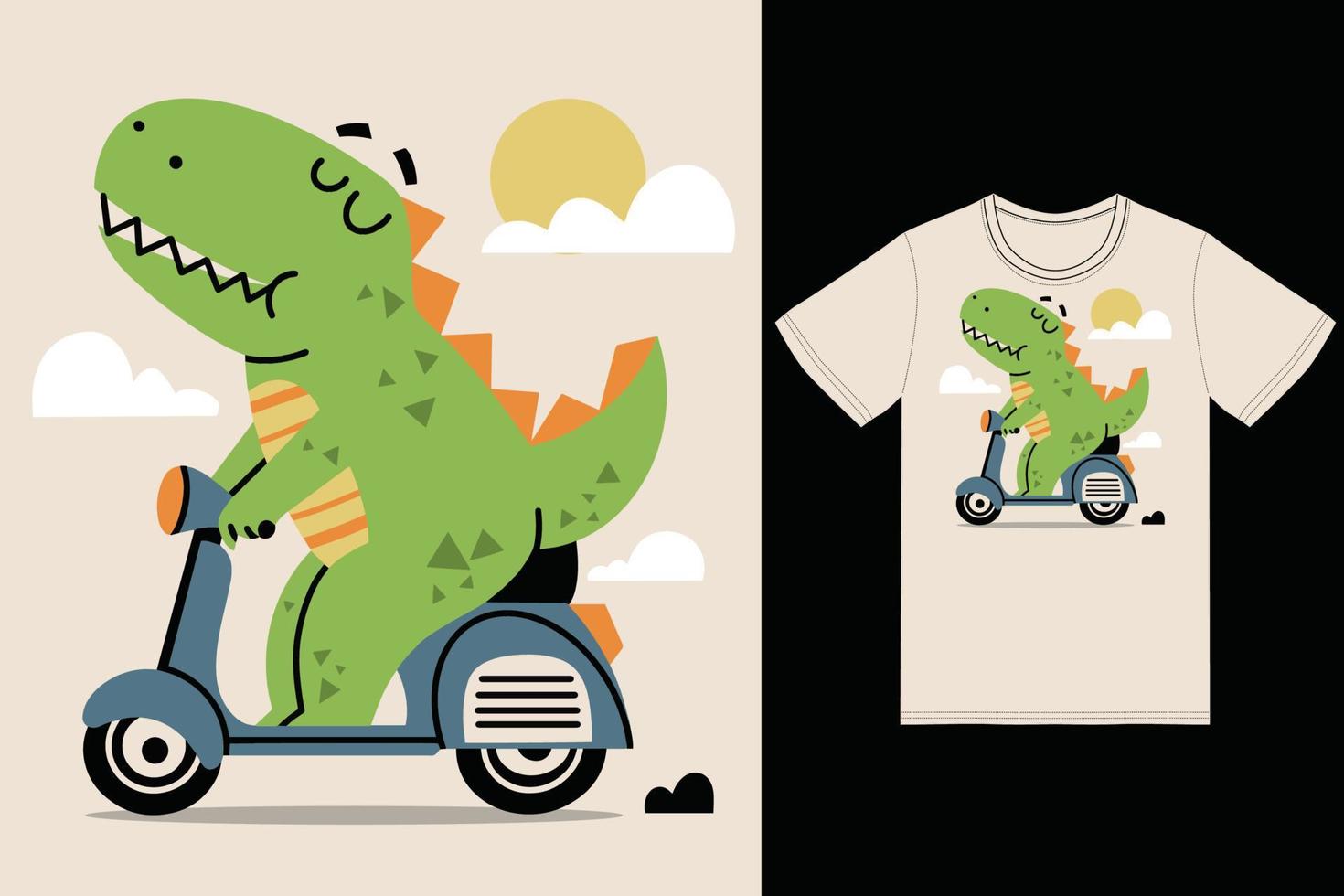 linda dinosaurio leyendo scooter ilustración con camiseta diseño prima vector